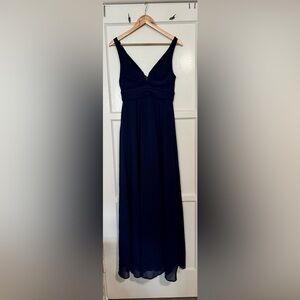 Lulus Navy Blue Chiffon Sheer Skirt Pleated Gathered Maxi Dress - Size Small